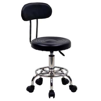 TABORET STOŁEK KRZESŁO BAROWE Z KÓŁKAMI MAX CZARNY PODSTAWA CHROM SKÓRA PU