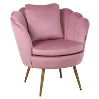 FOTEL KRZESŁO WELUROWY TAPICEROWANY MUSZELKA SAVA BRUDNY RÓŻ NOGI ZŁOTE