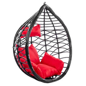 FOTEL OGRODOWY WISZĄCY KOKON DUŻY KOSZ VEGAS CZARNY BEZ PODSTAWY PODUSZKA CZERWONA