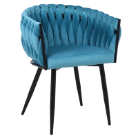 FOTEL KRZESŁO WELUROWY TAPICEROWANY RISO TURKUSOWY NOGI CZARNE