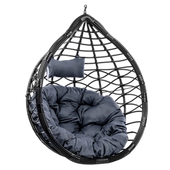 FOTEL OGRODOWY WISZĄCY KOKON DUŻY KOSZ VEGAS CZARNY BEZ PODSTAWY PODUSZKA OKRĄGŁA SZARA
