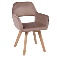 KRZESŁO FOTEL WELUROWY TAPICEROWANY POLA BRĄZOWY NOGI DREWNIANE